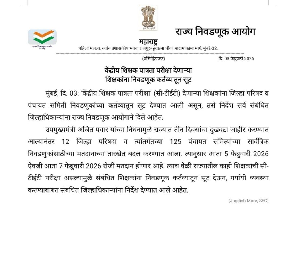 सेंट्रल टीचर एलिजिबिलिटी टेस्ट देने वाले टीचर्स को चुनाव ड्यूटी से छूट